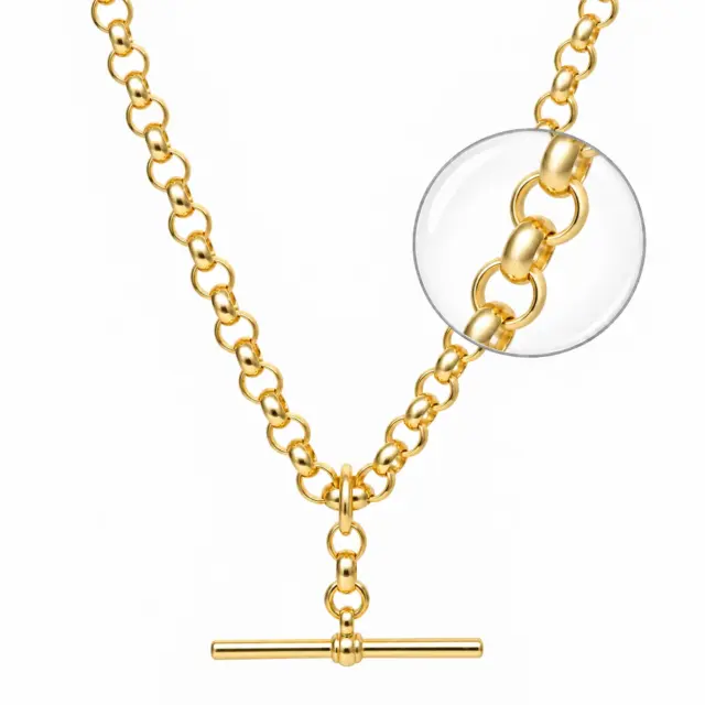 9ct Yellow Gold T-Bar Necklace Solid B3 Round Belcher Chain 50cm – 23.80 Grams - 9CTBO3FOB-50CM