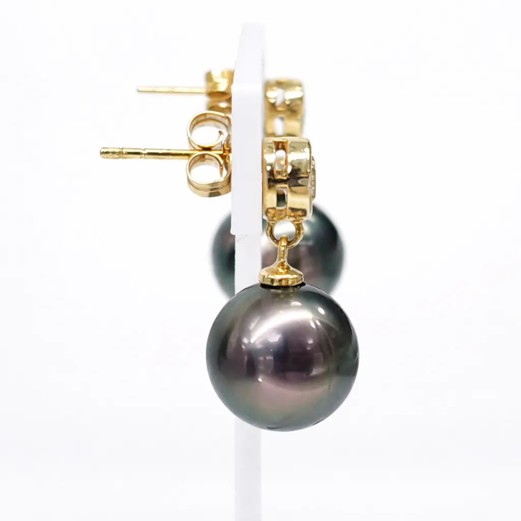 9ct Yellow Gold Tahitian Black Pearl & CZ Drop Earrings - 9CTPRZCZ