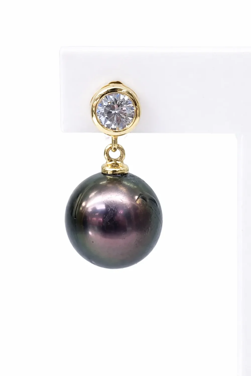 9ct Yellow Gold Tahitian Black Pearl & CZ Drop Earrings - 9CTPRZCZ