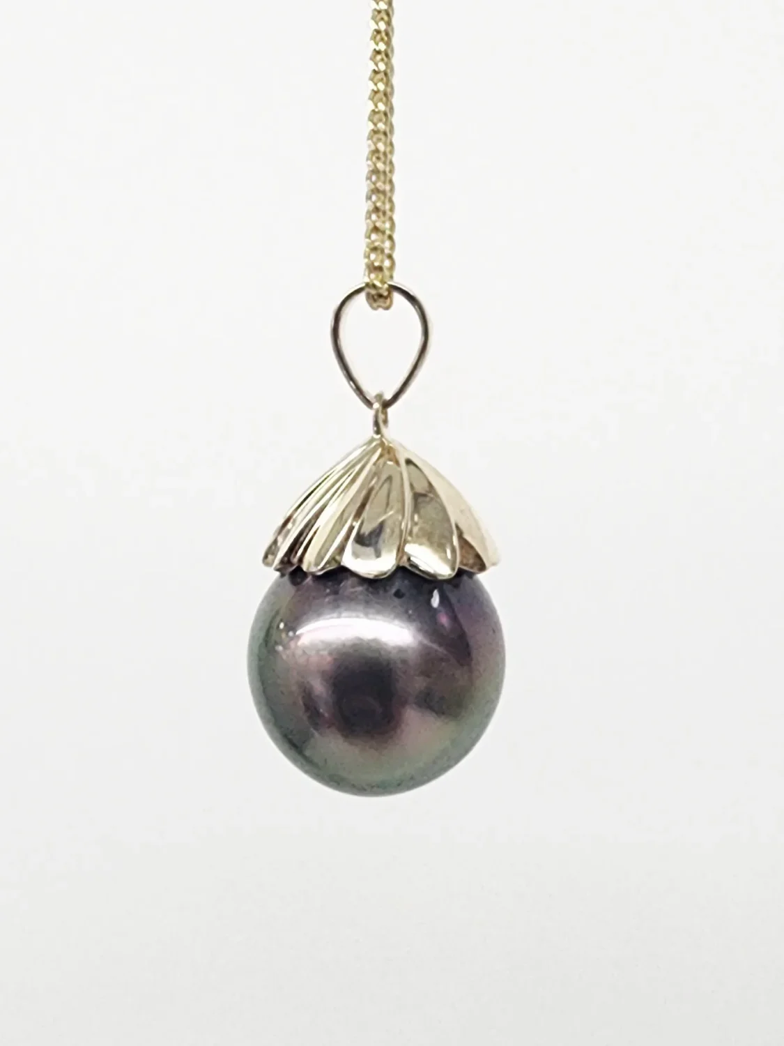 9CT Yellow Gold Tahitian Black Pearl Pendant – 13mm Round Pearl with Gold Design Cap - 9CTPZZTBP