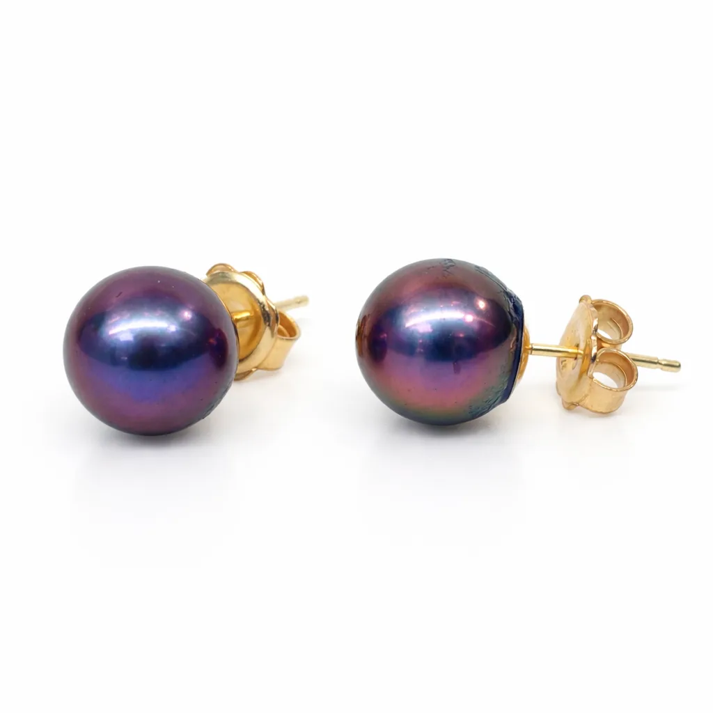 9ct Yellow Gold Tahitian Black Pearl Stud Earrings – 9.50mm - 9CTTZZ