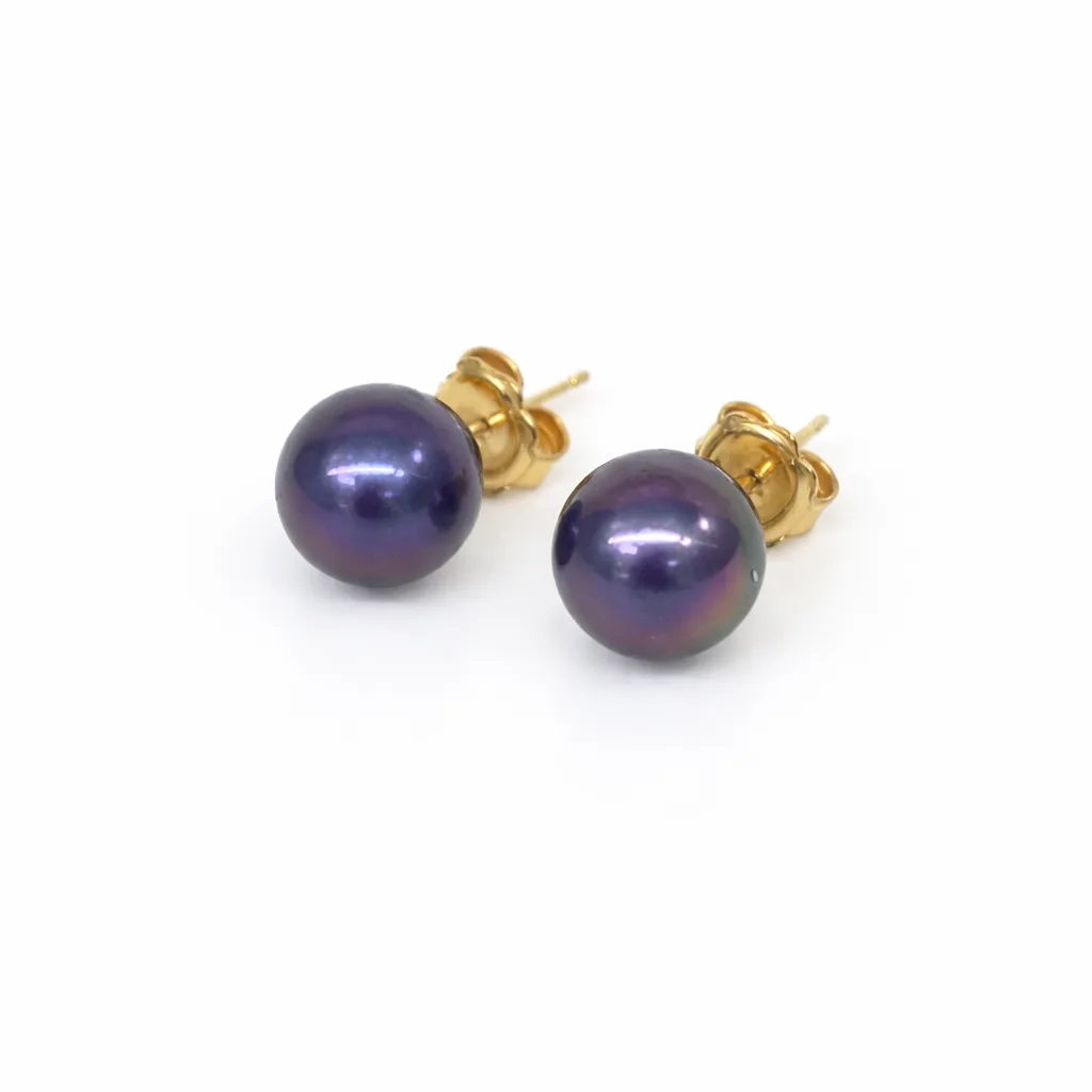9ct Yellow Gold Tahitian Black Pearl Stud Earrings – 9.50mm - 9CTTZZ