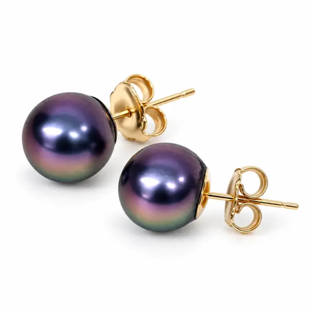 9ct Yellow Gold Tahitian Black Pearl Stud Earrings – 9.50mm - 9CTTZZ