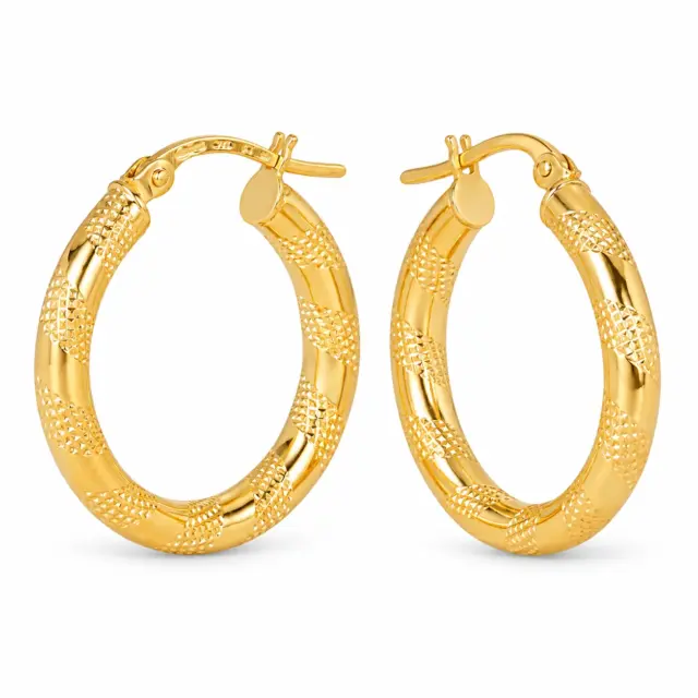 9ct Yellow Gold Tiger Strip Gold Hoop Earring 15mm - 15OBC250-99