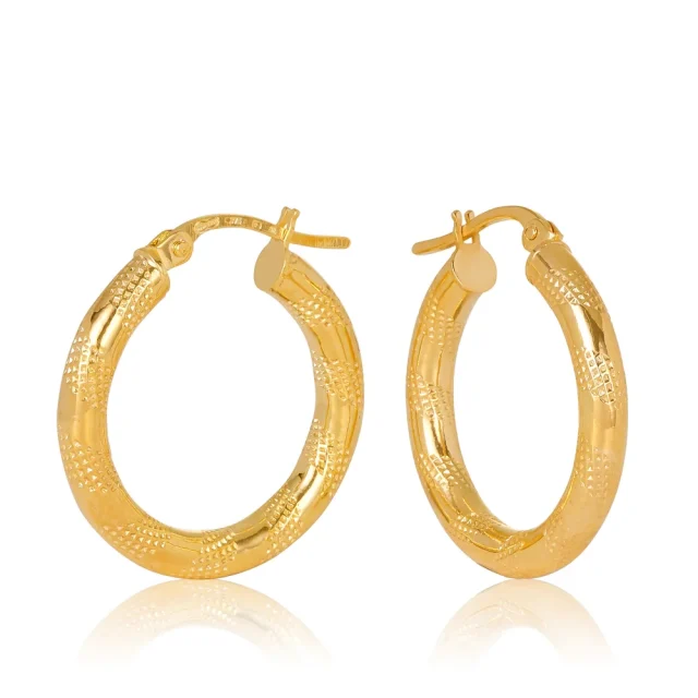 9ct Yellow Gold Tiger Strip Gold Hoop Earring 15mm - 15OBC250-99