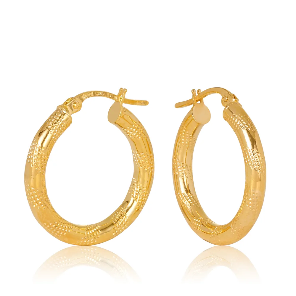 9ct Yellow Gold Tiger Strip Gold Hoop Earring 15mm - 15OBC250-99