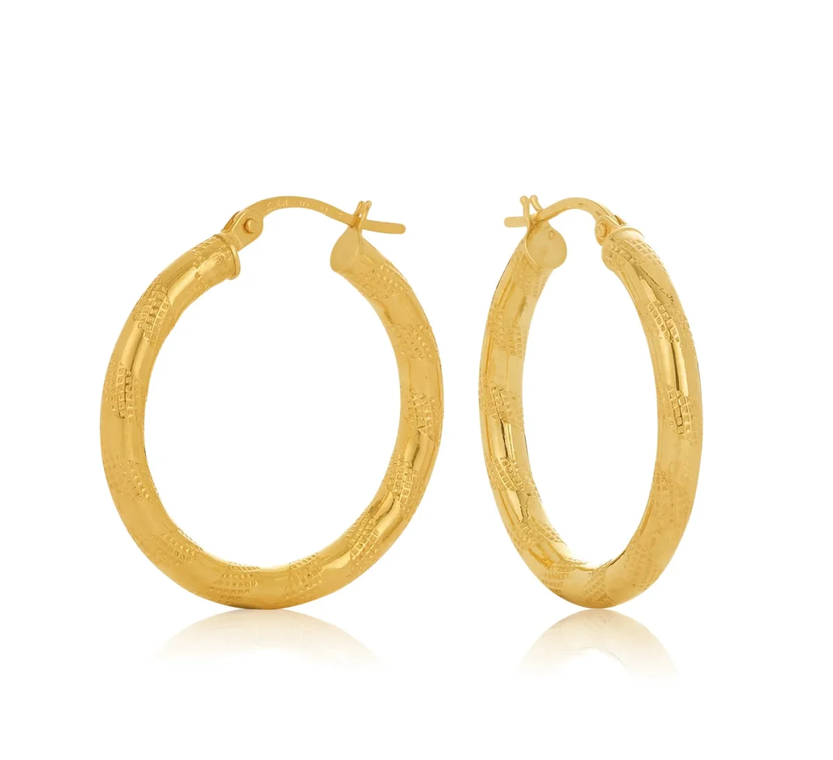 9ct Yellow Gold Tiger Strip Gold Hoop Earring 20mm - 20OBC250-99