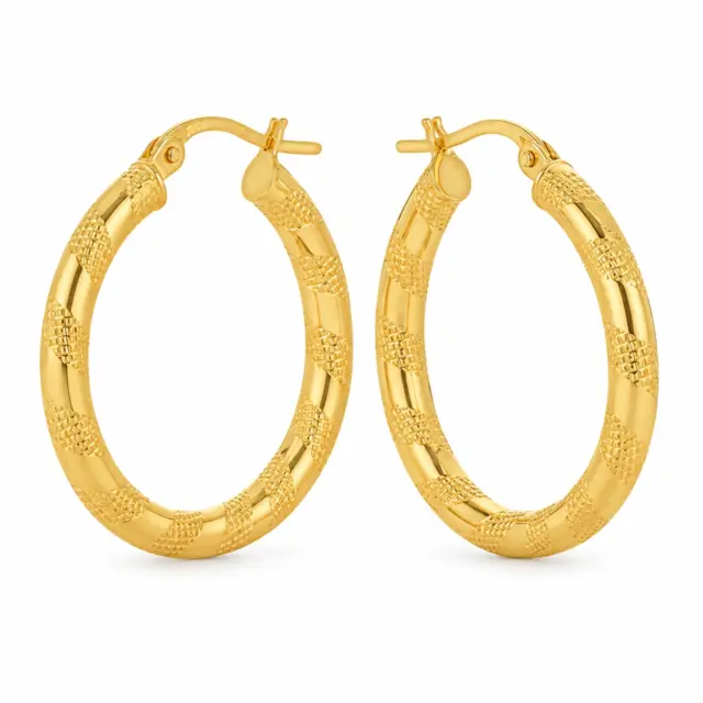 9ct Yellow Gold Tiger Strip Gold Hoop Earring 20mm - 20OBC250-99