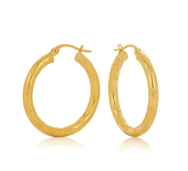 9ct Yellow Gold Tiger Strip Gold Hoop Earring 20mm - 20OBC250-99