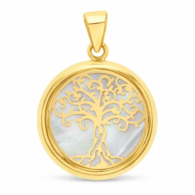 9ct Yellow Gold Tree of Life Pendant with Mother Of Pearl