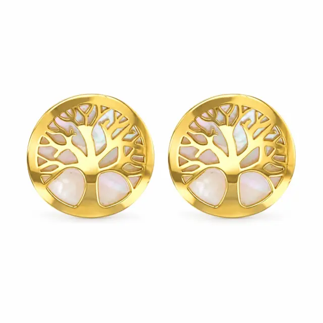 9ct Yellow Gold "Tree of Life" Stud Earrings with Mother of Pearl