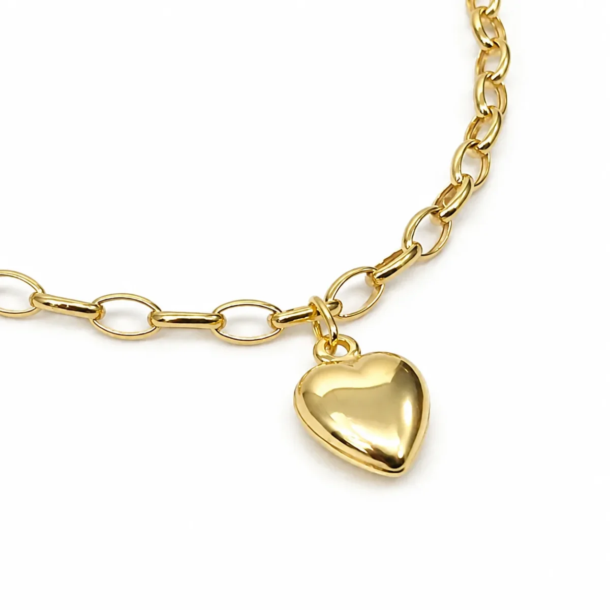 9ct Yellow Gold Triple Puff Heart Charm Oval Belcher Bracelet 19cm – Made in Italy - 9CT3HEART