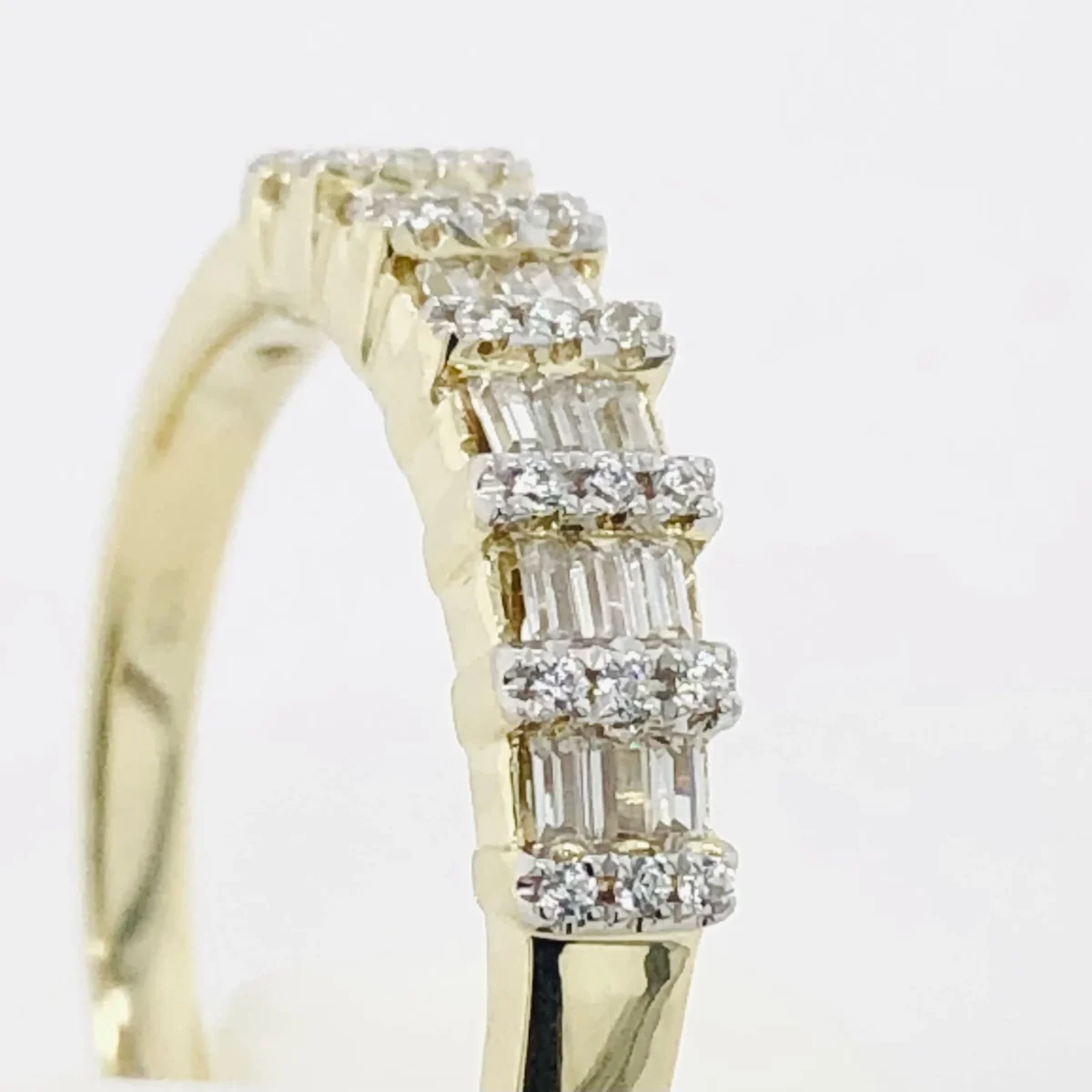 9ct Yellow Gold Triple Round & Baguette Cubic Zirconia Wedding Ring