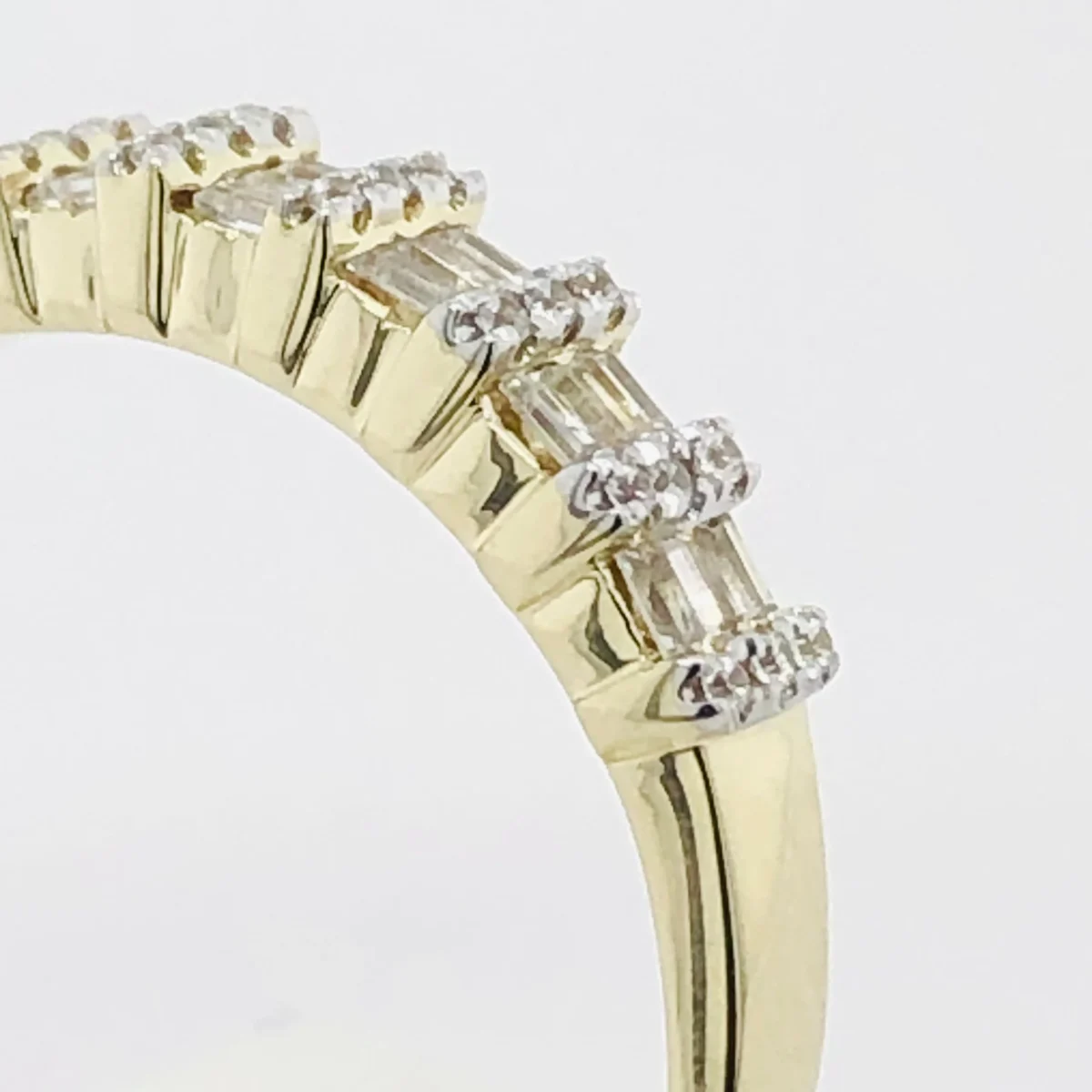 9ct Yellow Gold Triple Round & Baguette Cubic Zirconia Wedding Ring