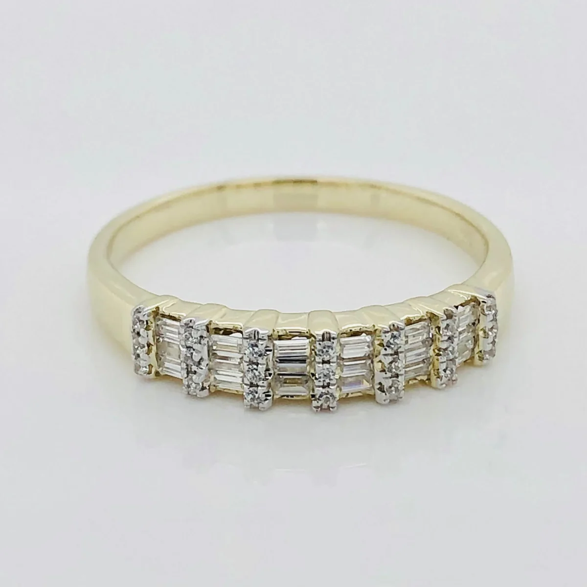 9ct Yellow Gold Triple Round & Baguette Cubic Zirconia Wedding Ring
