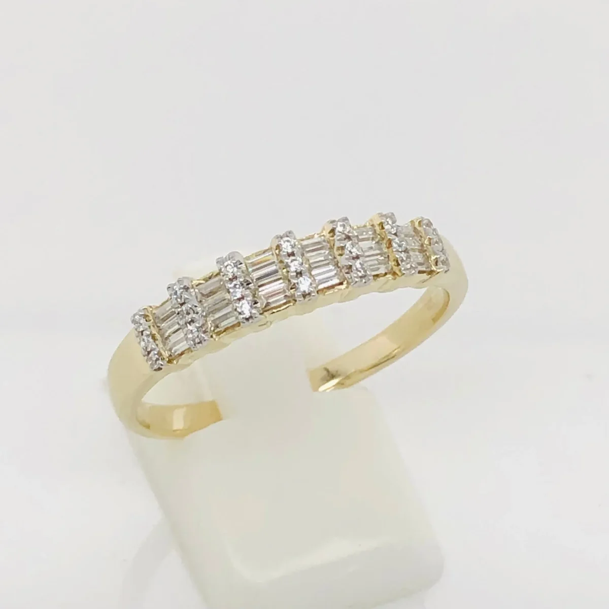 9ct Yellow Gold Triple Round & Baguette Cubic Zirconia Wedding Ring