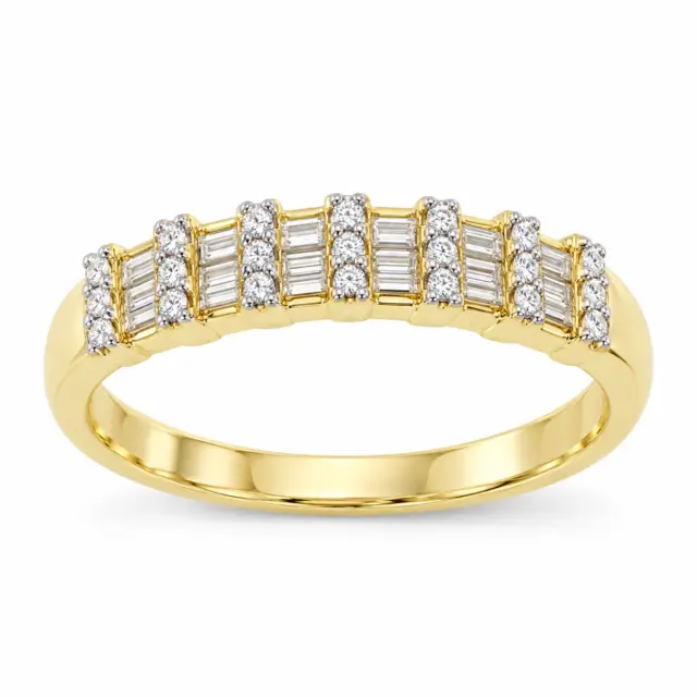 9ct Yellow Gold Triple Round & Baguette Cubic Zirconia Wedding Ring