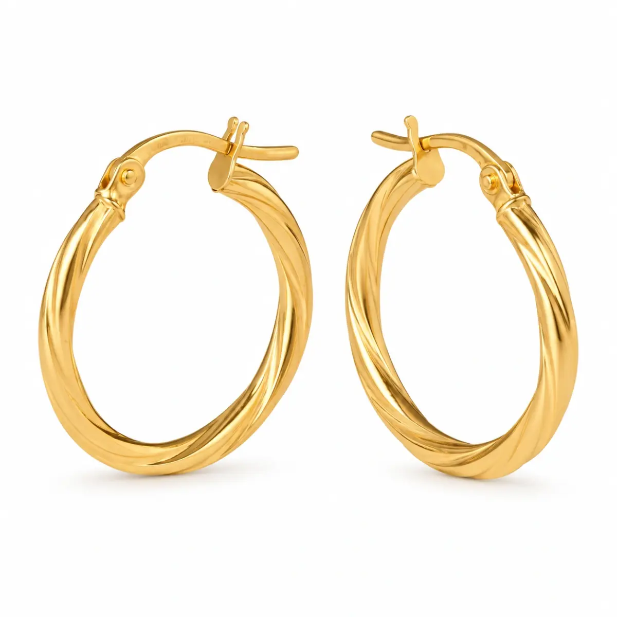 9ct Yellow Gold Twist Tube Hoop Earrings, 2mm x 20mm, with a Polished Finish & Secure Hinged Clasp - 5ER0022