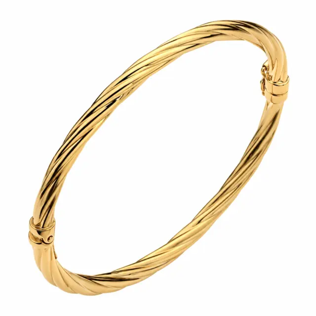 9ct Yellow Gold Twisted Design 4mm Hollow Hinged Bangle - BFV0111
