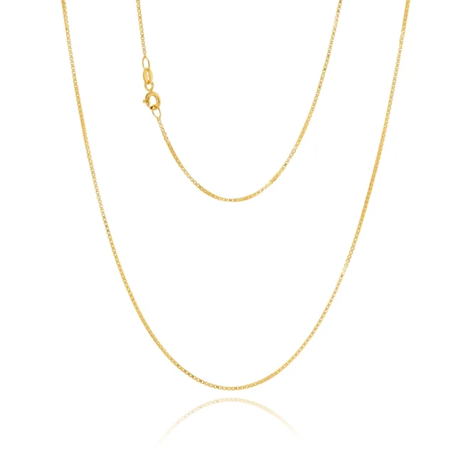 9ct Yellow Gold Veneziana 4 Sided Box Chain 0.80mm - 50cm