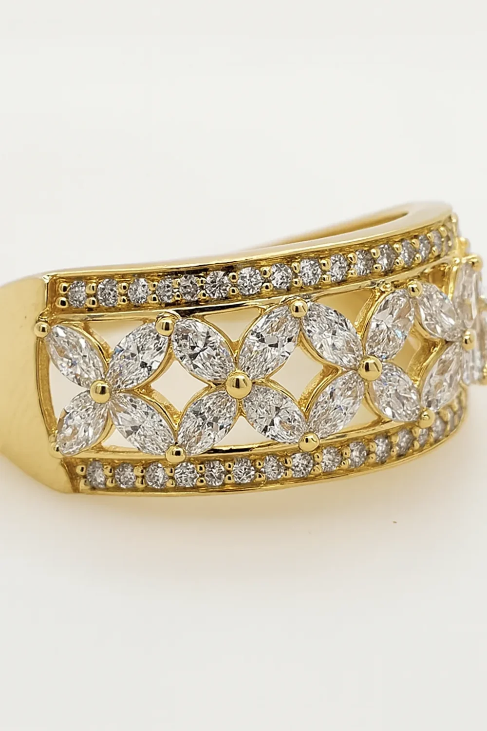 9ct Yellow Gold Wide Diamond Band with Round & Marquise 1.04ct TDW – Lab-Grown - AURG882