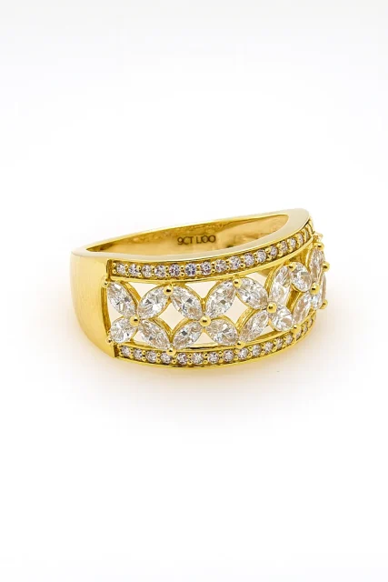 9ct Yellow Gold Wide Diamond Band with Round & Marquise 1.04ct TDW – Lab-Grown - AURG882