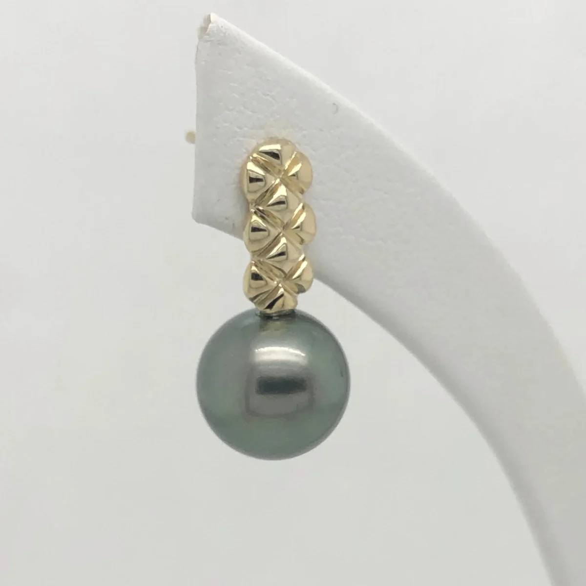 9ct Yellow Gold with Round Tahitian Black Pearl 9.0mm - 10.0mm Drop  Stud Earrings