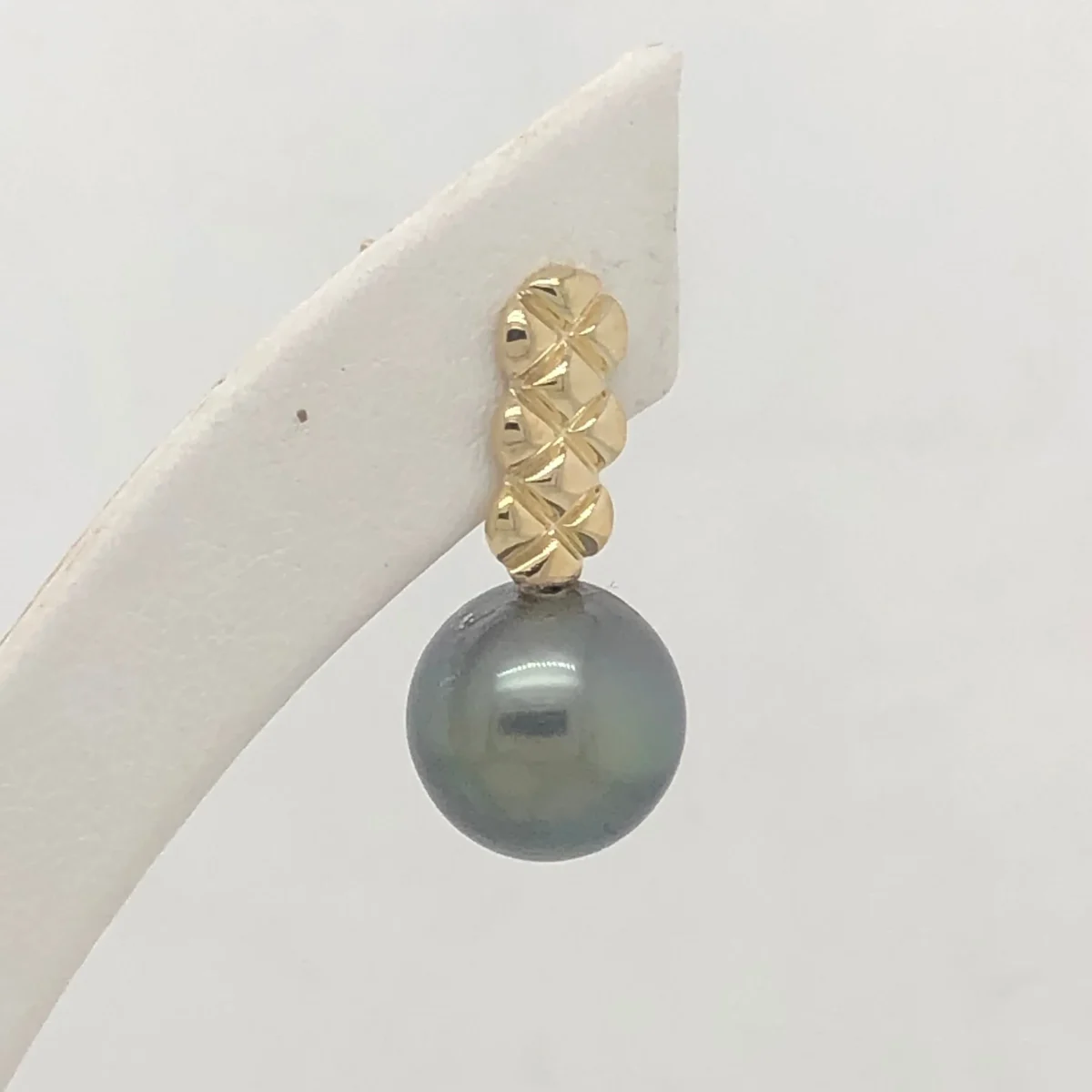 9ct Yellow Gold with Round Tahitian Black Pearl 9.0mm - 10.0mm Drop  Stud Earrings