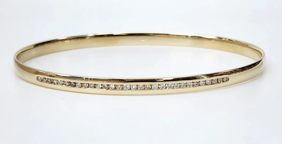 9ct Yellow SOLID Gold Comfort Curve Bangle with 0.70ct Diamond Setting