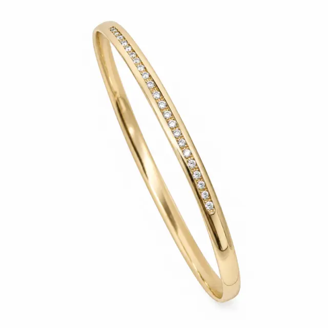 9ct Yellow SOLID Gold Comfort Curve Bangle with 0.70ct Diamond Setting