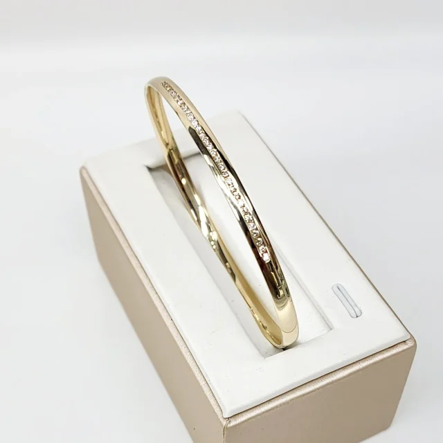 9ct Yellow SOLID Gold Comfort Curve Bangle with 0.70ct Diamond Setting