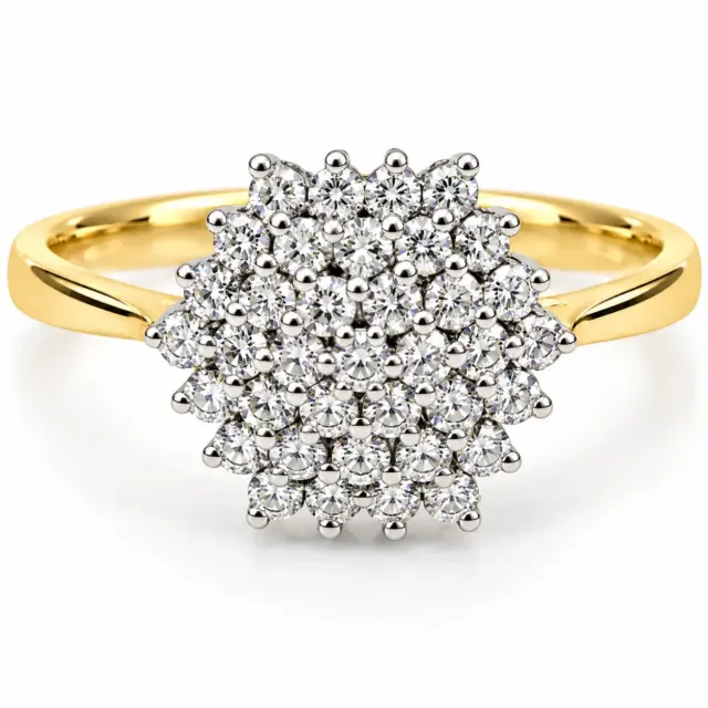 9ct Yellow & White Gold Multi-Row CZ Cluster Ring – 10.60mm - 9YCYR1849