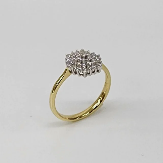 9ct Yellow/White Gold Hexagon Cubic Zirconia Cluster Ring - CYR1849