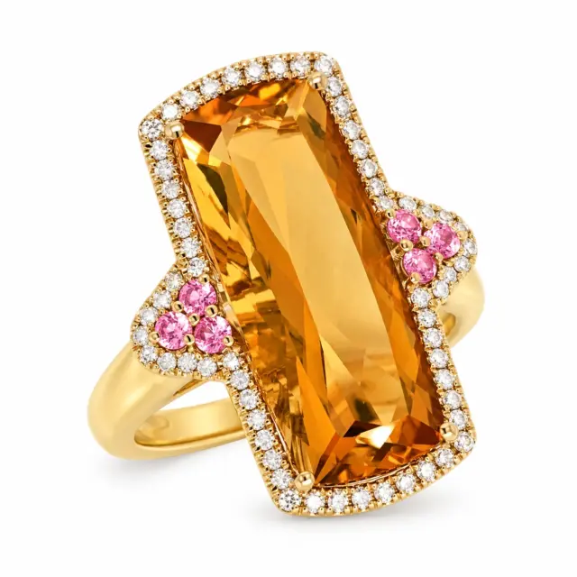 9YG Natural Citrine, Pink Sapphire & Diamond Ring