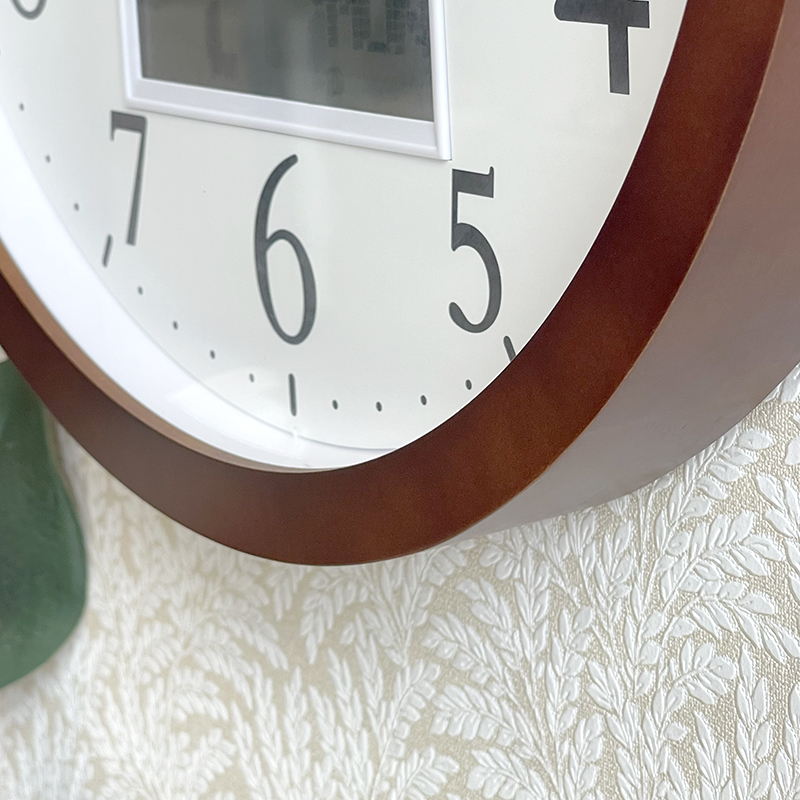 Rhythm Wooden Wall Clock 33.5cm – LCD Calendar - CFG903NR06