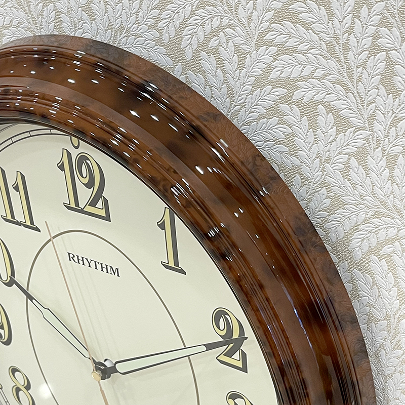 Rhythm Wall Clock, Glow In The Dark Dial, Wood Grain Plastic Case - CMG712NR06
