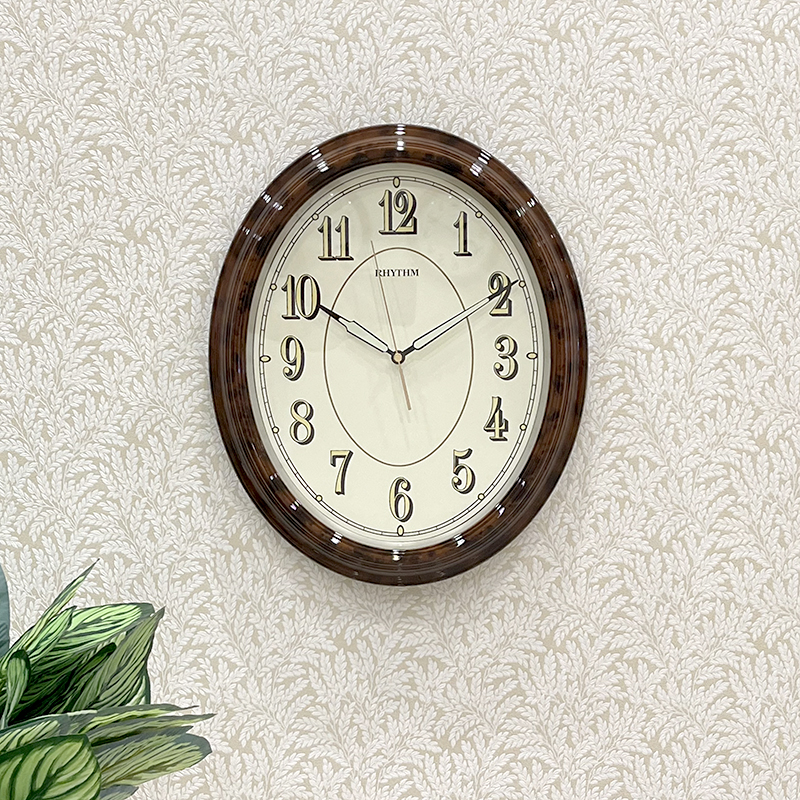 Rhythm Wall Clock, Glow In The Dark Dial, Wood Grain Plastic Case - CMG712NR06