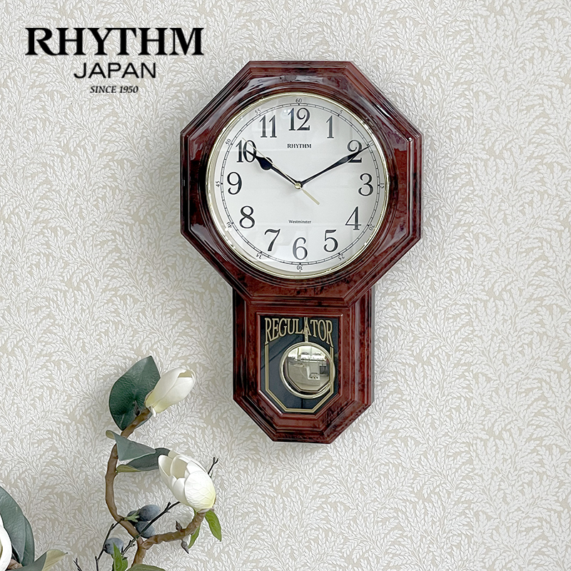 Rhythm Westminster Regulator Wall Clock Wood Grain Plastic Case - CMJ443NR06