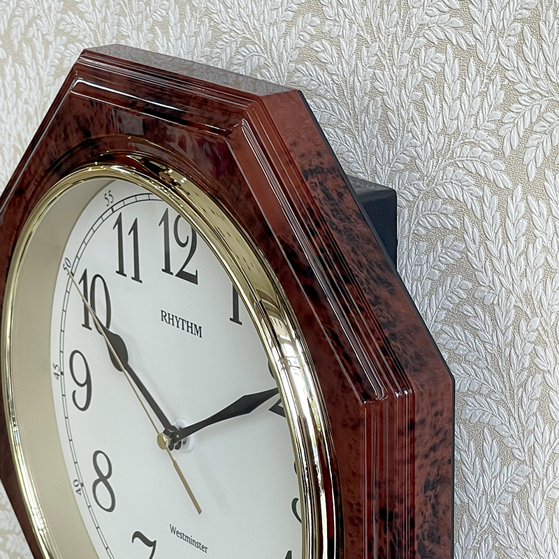 Rhythm Westminster Regulator Wall Clock Wood Grain Plastic Case - CMJ443NR06