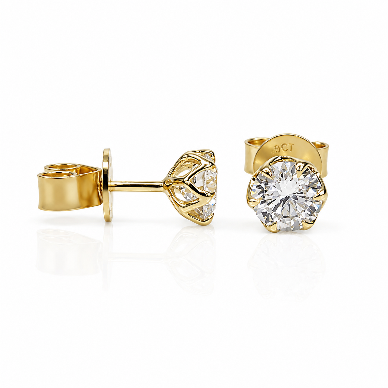 9ct Yellow Gold 1.00ct Lab Grown Diamond Stud Earrings – Round Brilliant Cut | EF Colour VS Clarity 9ct Yellow Gold 1.00ct Lab Grown Diamond Stud Earrings – Round Brilliant Cut | EF Colour VS Clarity