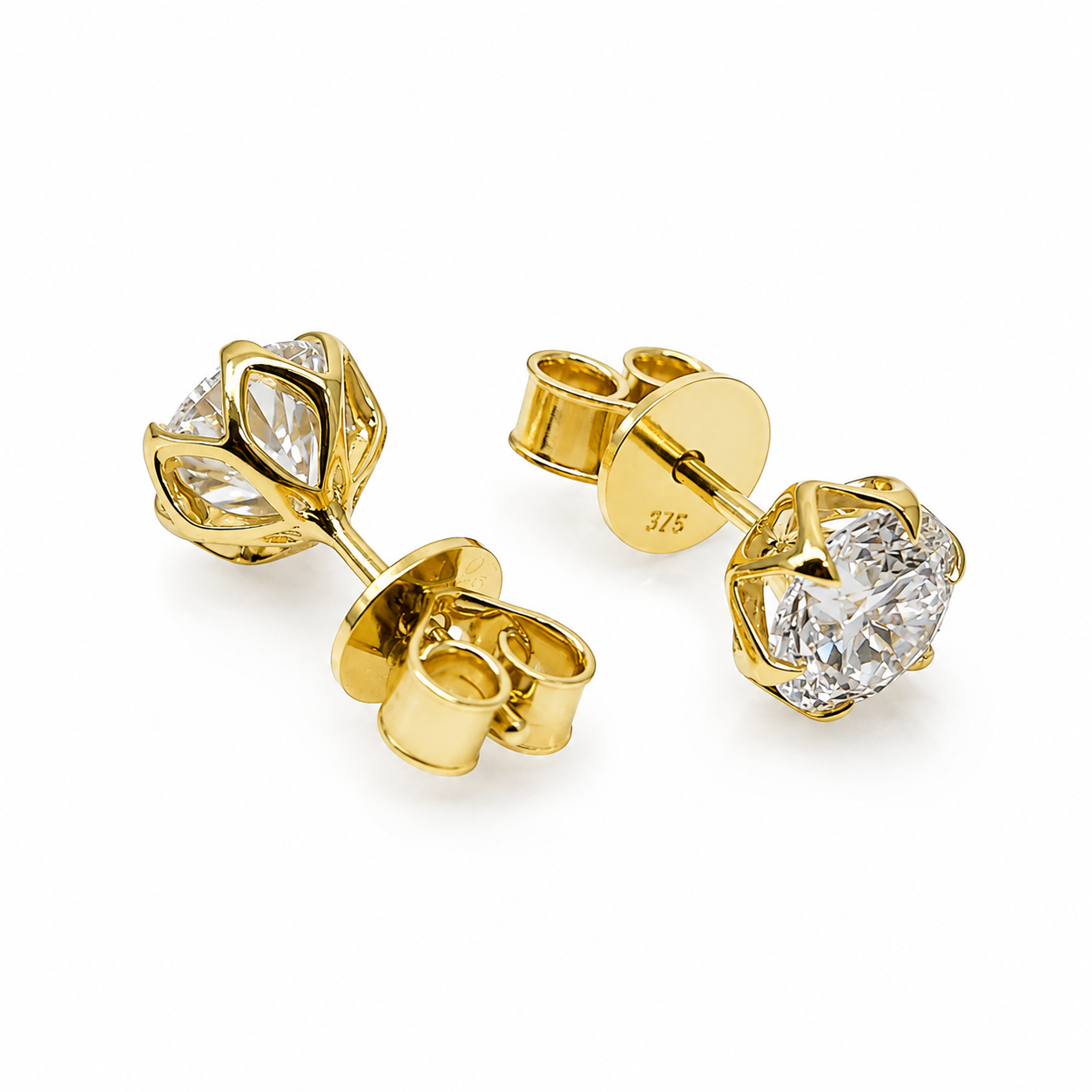 9ct Yellow Gold 2.00ct Lab Grown Diamond Stud Earrings – 1.00ct Round Brilliant Each | EF VS 9ct Yellow Gold 2.00ct Lab Grown Diamond Stud Earrings – 1.00ct Round Brilliant Each | EF VS