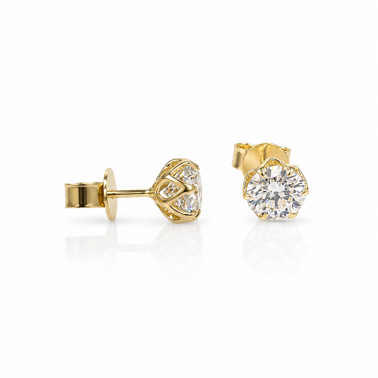 9ct Yellow Gold 2.00ct Lab Grown Diamond Stud Earrings – 1.00ct Round Brilliant Each | EF VS  