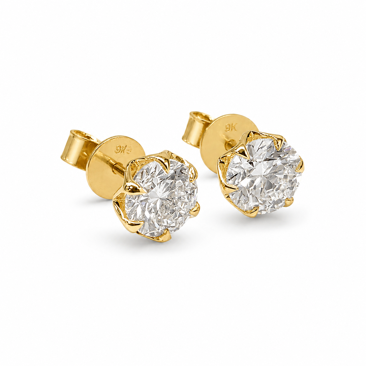 9ct Yellow Gold 2.00ct Lab Grown Diamond Stud Earrings – 1.00ct Round Brilliant Each | EF VS 9ct Yellow Gold 2.00ct Lab Grown Diamond Stud Earrings – 1.00ct Round Brilliant Each | EF VS