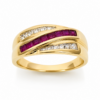 9ct Yellow Gold Natural Ruby & Diamond Dress Ring – 0.60ct Princess Cut Ruby & 0.26ct Natural Diamond Wave Design