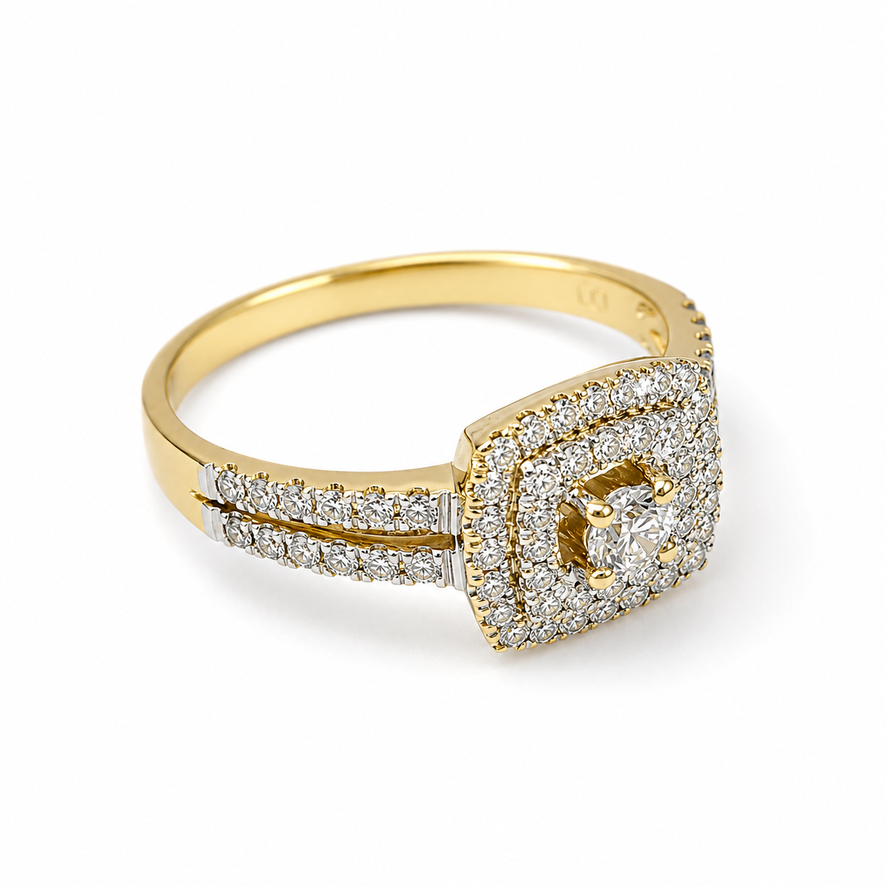 9ct Yellow Gold 0.75ct Lab-Grown Diamond Double Halo Split Shank Engagement Ring - 9YCYR3200 9ct Yellow Gold 0.75ct Lab-Grown Diamond Double Halo Split Shank Engagement Ring - 9YCYR3200