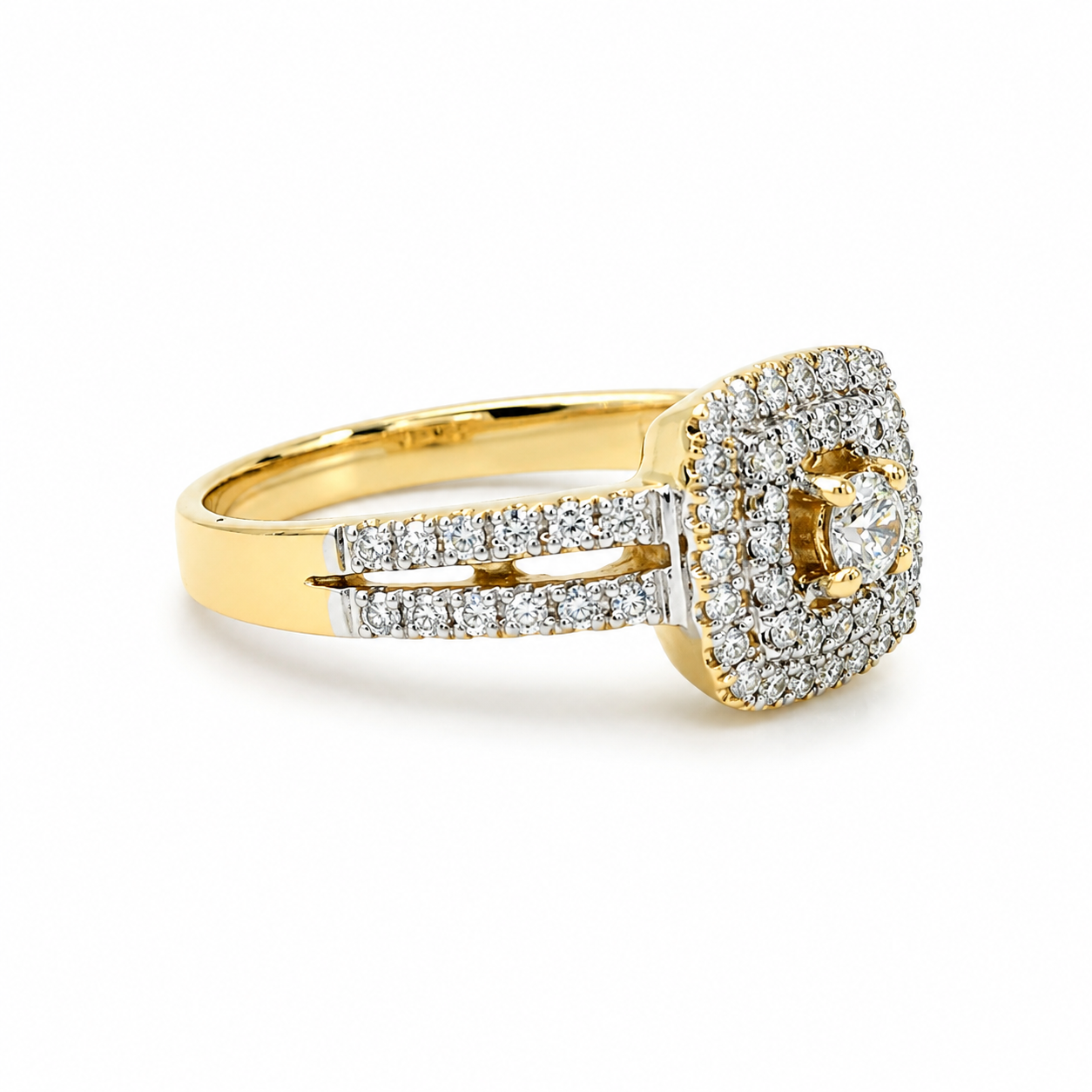 9ct Yellow Gold 0.75ct Lab-Grown Diamond Double Halo Split Shank Engagement Ring - 9YCYR3200 9ct Yellow Gold 0.75ct Lab-Grown Diamond Double Halo Split Shank Engagement Ring - 9YCYR3200