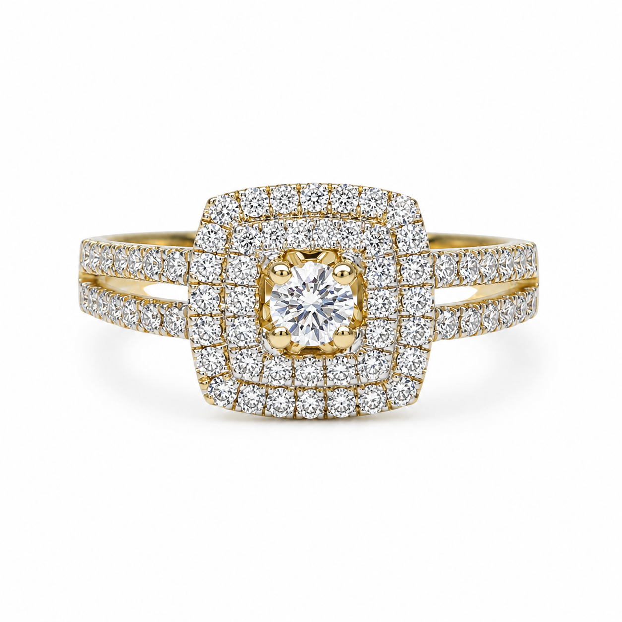9ct Yellow Gold 0.75ct Lab-Grown Diamond Double Halo Split Shank Engagement Ring - 9YCYR3200 9ct Yellow Gold 0.75ct Lab-Grown Diamond Double Halo Split Shank Engagement Ring - 9YCYR3200