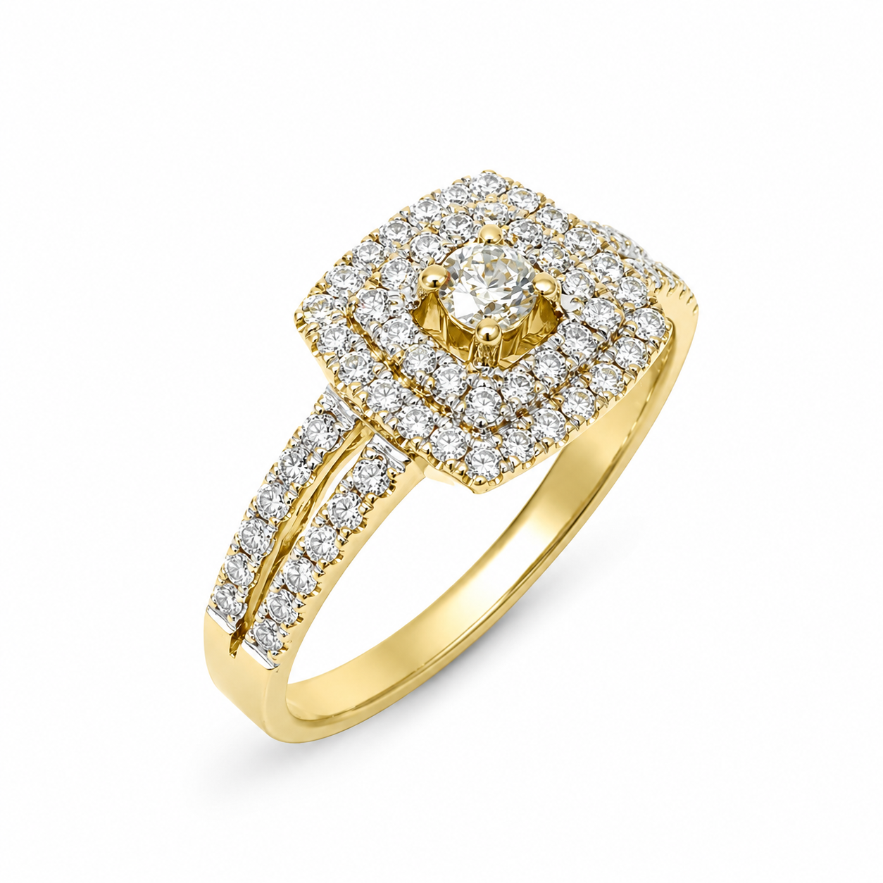 9ct Yellow Gold 0.75ct Lab-Grown Diamond Double Halo Split Shank Engagement Ring - 9YCYR3200 9ct Yellow Gold 0.75ct Lab-Grown Diamond Double Halo Split Shank Engagement Ring - 9YCYR3200