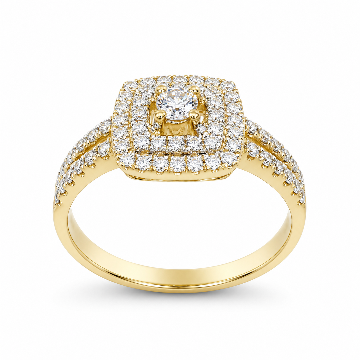 9ct Yellow Gold 0.75ct Lab-Grown Diamond Double Halo Split Shank Engagement Ring - 9YCYR3200 9ct Yellow Gold 0.75ct Lab-Grown Diamond Double Halo Split Shank Engagement Ring - 9YCYR3200