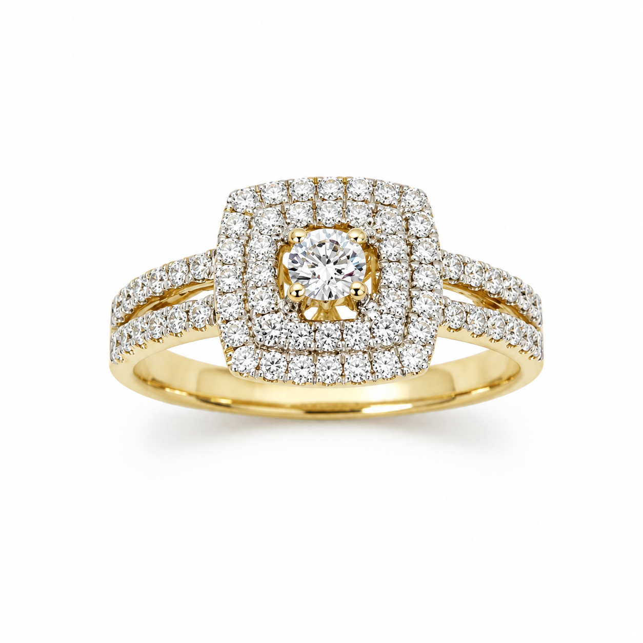 9ct Yellow Gold 0.75ct Lab-Grown Diamond Double Halo Split Shank Engagement Ring - 9YCYR3200  